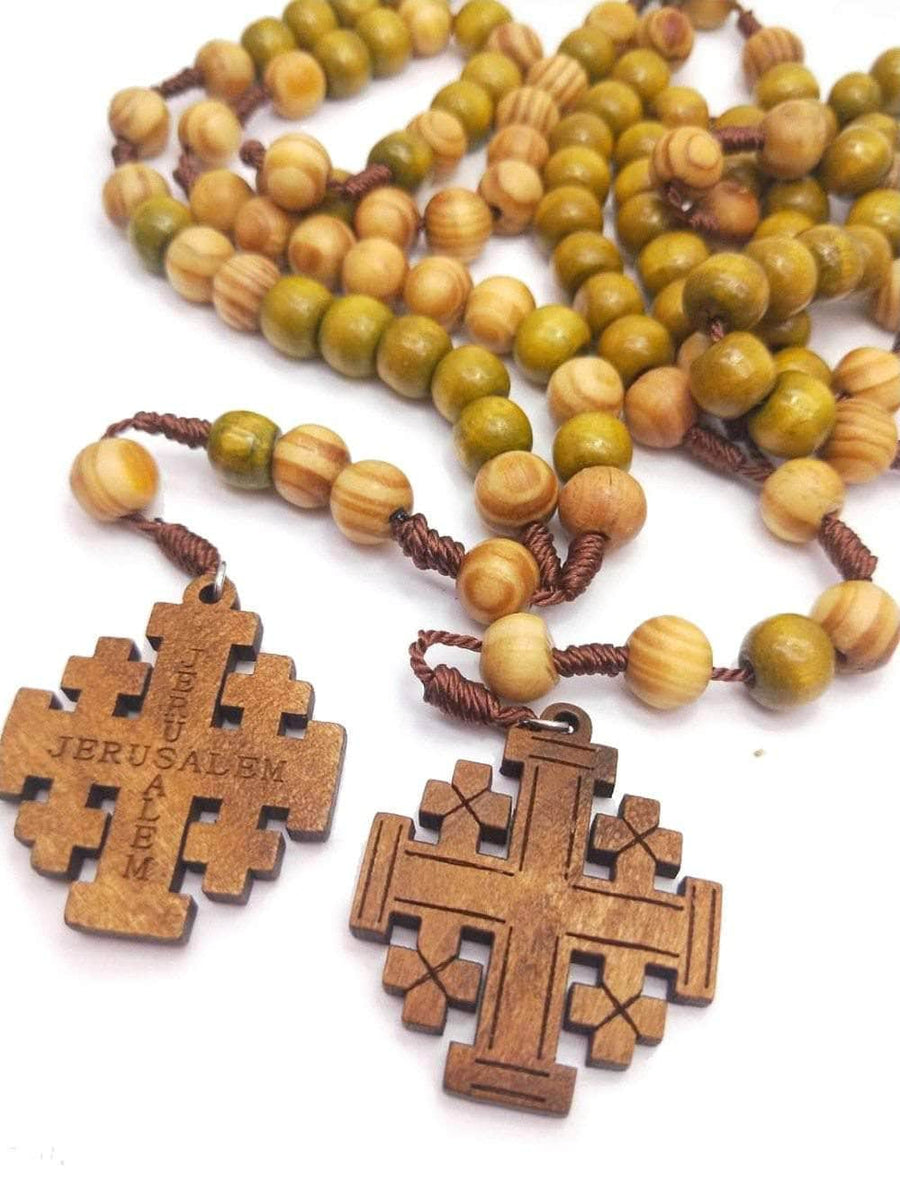 Wooden Jerusalem Cross Necklace Templar Cross