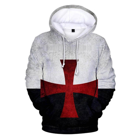 Men's Knight Templar Cross Hoodie – Gray Lightweight Long Sleeve Pullover With Drawstring (S-2XL)