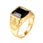 Masonic Ring Black Gemstone Gold