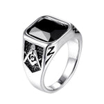 Masonic Ring Black Gemstone Silver