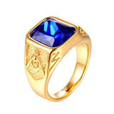 Masonic Ring Blue Gemstone Gold