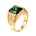 Masonic Ring Green Gemstone Gold