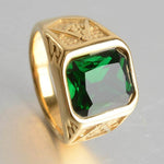 Masonic Ring Green Gemstone