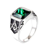 Masonic Ring Green Gemstone Silver