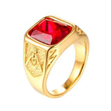 Masonic Ring Red Gemstone Gold