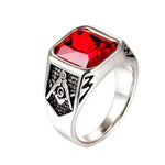 Masonic Ring Red Gemstone Silver