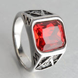 Masonic Ring Red Gemstone
